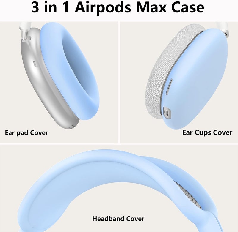 MINDRESY غطاء سيليكون لسماعات AirPods Max، غطاء وسادة الأذن/غطاء الأكواب/غطاء الرأس لسماعات AirPods Max (USB-C/Lightning) (2024/2020)، واقي سيليكون ملحقات لآبل AirPod Max، أزرق سماوي - Image 4